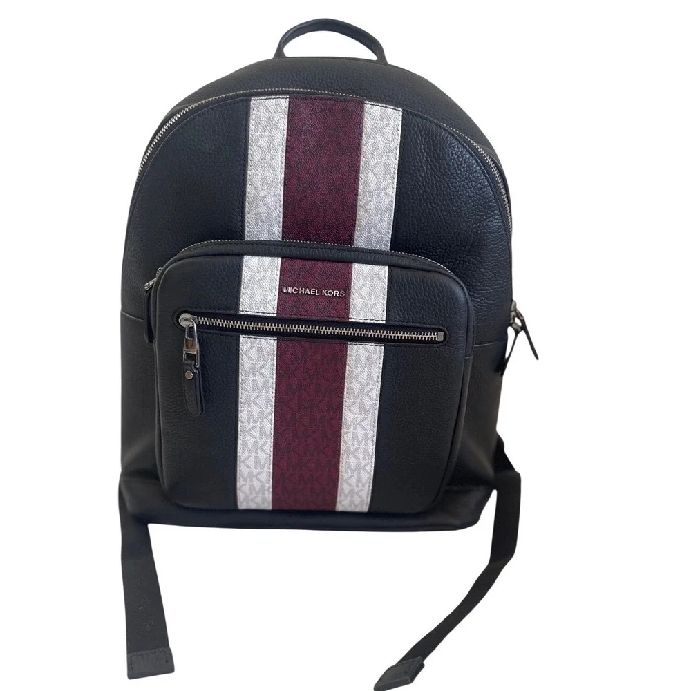 Michael Kors Hudson Commuter Black‎ Pebble Leather Striped Backpack Work Travel